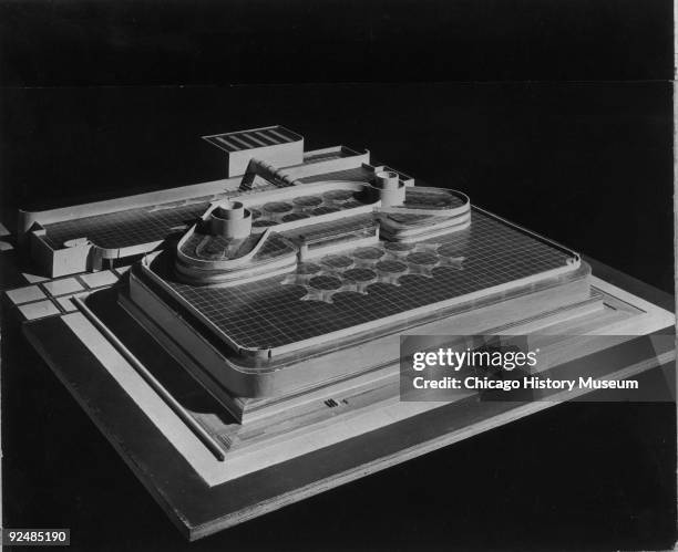 An architectural model of the S. C. Johnson and Son Administration Building, designed by Frank Lloyd Wright, Racine, WI, 1938.