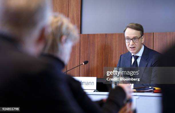 Jens Weidmann, president of the Deutsche Bundesbank, speaks during a news conference to announce the German central banks annual report in Frankfurt,...