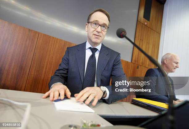 Jens Weidmann, president of the Deutsche Bundesbank, arrives for a news conference to announce the German central banks annual report in Frankfurt,...