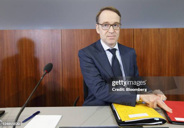 Jens Weidmann, president of the Deutsche Bundesbank, arrives for a news conference to announce the German central banks annual report in Frankfurt,...