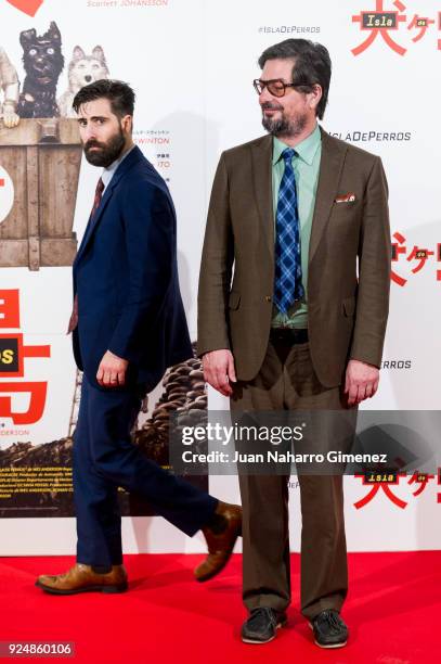 Jason Schwartman and Roman Coppola attend 'Isla de Perros' photocall at Villa Magna Hotel on February 27, 2018 in Madrid, Spain.