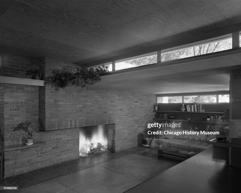 Interior view of the living room with fireplace of the... News Photo ...