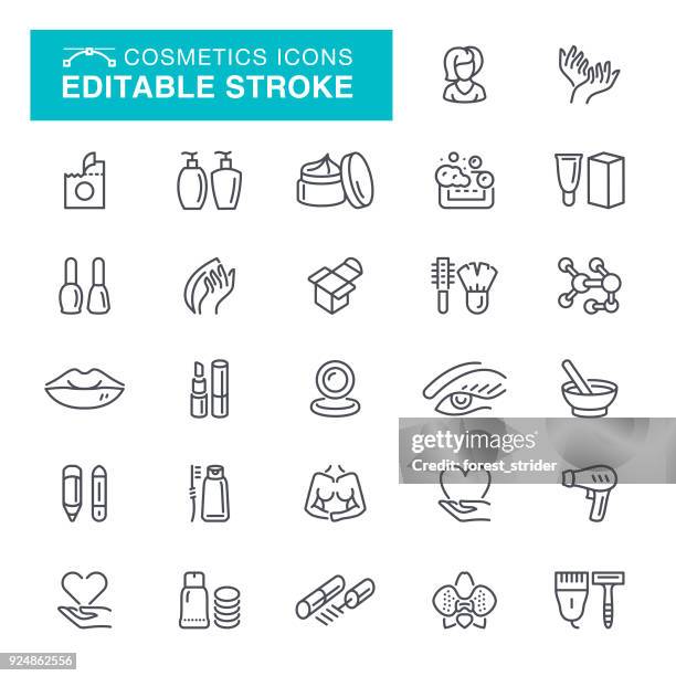 cosmetics editable stroke icons - beautiful skin stock illustrations