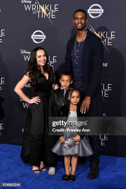 Adrienne Williams Bosh, Noel Bosh, Frida Bosh, and Chris Bosh attend Premiere Of Disney's "A Wrinkle In Time" - Arrivals on February 26, 2018 in Los...