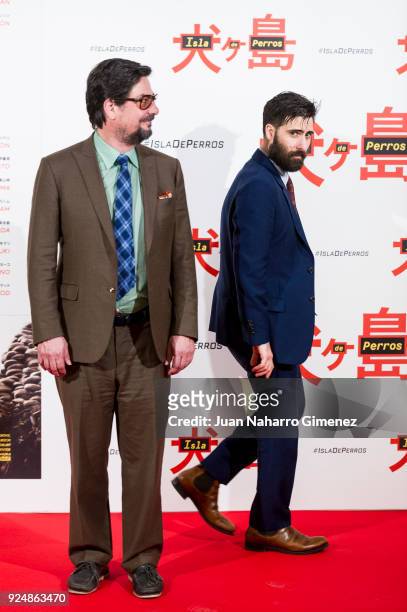 Roman Coppola and Jason Schwartman attend 'Isla de Perros' photocall at Villa Magna Hotel on February 27, 2018 in Madrid, Spain.