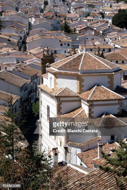 aerial view of the village of grazalema in cadiz - grazalema photos et images de collection