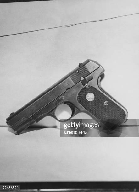 The gun John Dillinger was carrying when he was shot and killed by police and federal agents in Chicago, July 1934. The gun is a Colt .38.