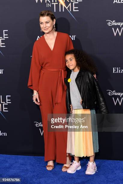 Ellen Pompeo and Stella Ivery attends Premiere Of Disney's "A Wrinkle In Time" - Arrivals on February 26, 2018 in Los Angeles, California.