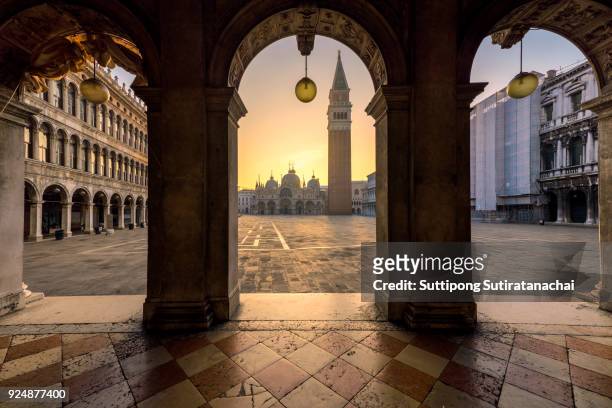 night view of san macro square in early morning in venice without people , venice is most popular travel destination in europe . - venice italy stock pictures, royalty-free photos & images