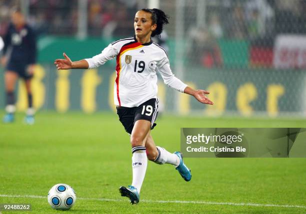 Fatmire Lira Bajramaj of Germany runs with the ball during the Women's International friendly match between Germany and USA at the Impuls Arena on...
