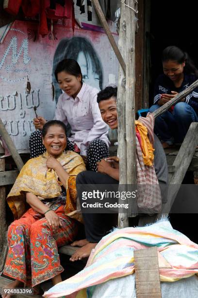 Famlily living in a shantytown. Battambang. Cambodia.