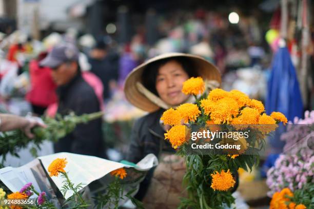 Woman working on Dalat flower market. Dalat. Vietnam.