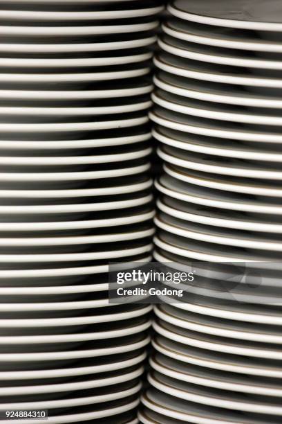 Stack of plates in a restaurant. France.