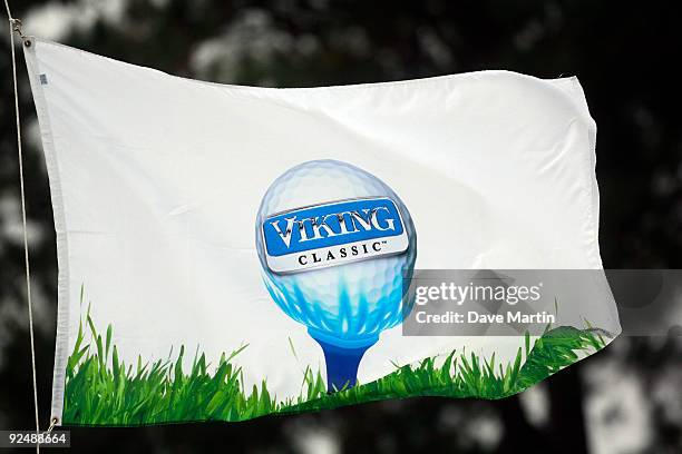 The Viking Classic flag blows in the wind after first round play was postponed in the Viking Classic at the Annandale Golf Club on October 29, 2009...
