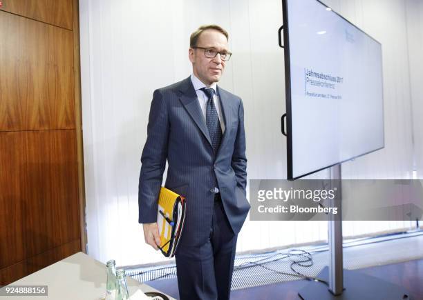 Jens Weidmann, president of the Deutsche Bundesbank, stands following a news conference to announce the German central banks annual report in...