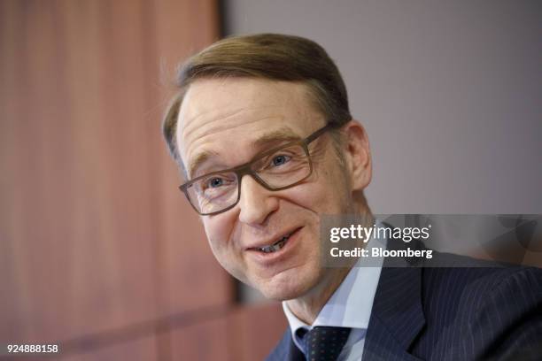 Jens Weidmann, president of the Deutsche Bundesbank, speaks during a news conference to announce the German central banks annual report in Frankfurt,...