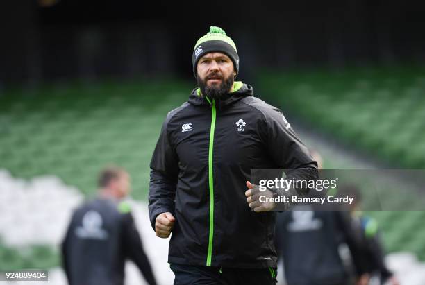 Dublin , Ireland - 27 February 2018; Defence coach Andy Farrell during an Ireland rugby open training session at the Aviva Stadium in Dublin.