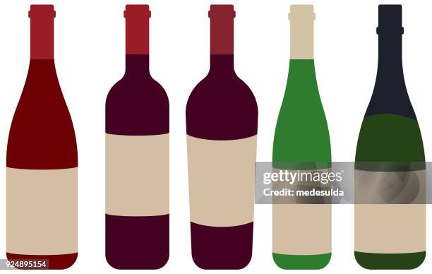 stockillustraties, clipart, cartoons en iconen met fles wijn rood rose - wine bottle