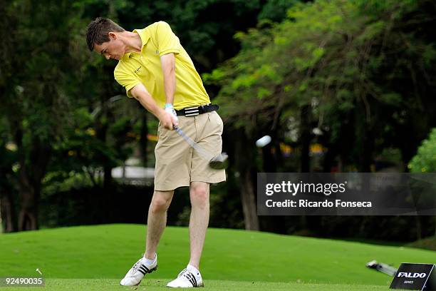 Ireland's David Reilly plays during the 2nd round of the Faldo Series Grand Final 2009 at the Itanhanga Golf Club on October 29, 2009 in Rio de...