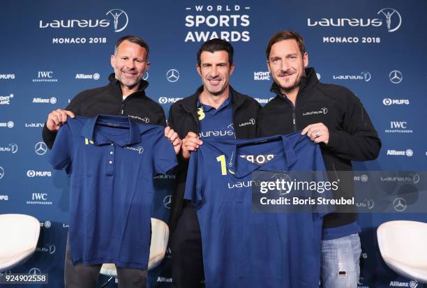 Laureus Academy Member Luis Figo introduces the new Laureus Academy Members Ryan Giggs and Francesco Totti prior to the Laureus World Sports Awards...