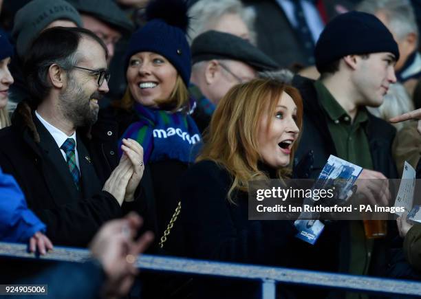 Scottish Author JK Rowling and her husband Neil Murray cheer on Scotland during the RBS Six Nations match at BT Murrayfield, Edinburgh.