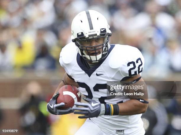 Evan Royster of Penn State runs for a first down against Michigan in the first quarter at Michigan Stadium on October 24, 2009 in Ann Arbor,...