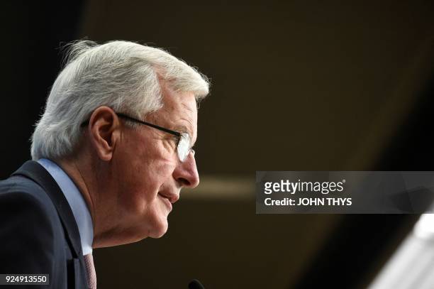 European Union Chief Negotiator in charge of Brexit negotiations, Michel Barnier speaks during a press conference after a General affairs council...