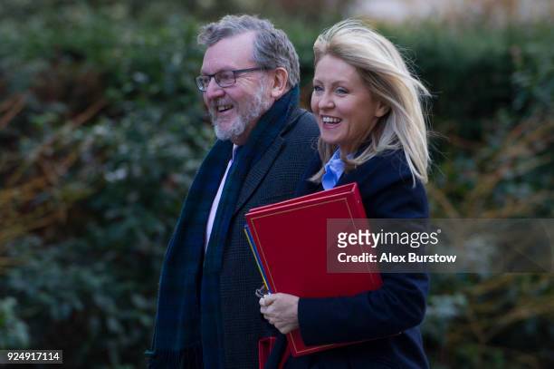 Secretary of State for Scotland, David Mundell and Secretary of State for Work and Pensions, Esther McVey arrives on Downing Street for the weekly...