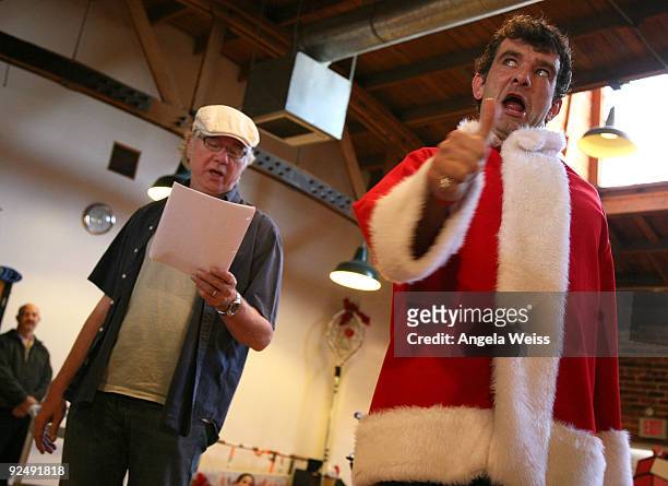 Actors John Larroquette and Stefan Karl perform during the musical rehearsals of Dr. Seuss' 'How The Grinch Stole Christmas!' at Alley Kat Studios on...