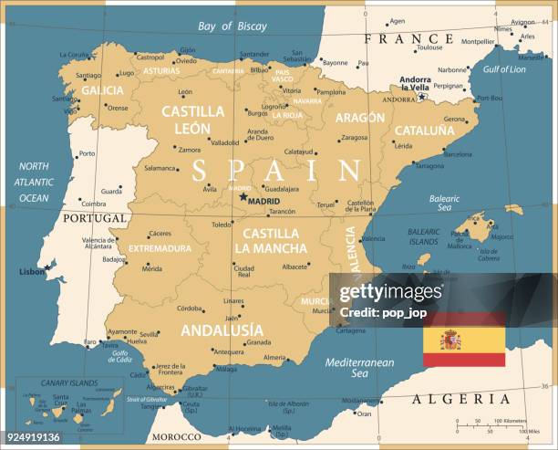 ilustrações de stock, clip art, desenhos animados e ícones de map of spain - vintage vector - valencia spain