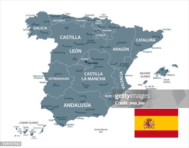 illustrazioni stock, clip art, cartoni animati e icone di tendenza di mappa della spagna - vettore - canary islands