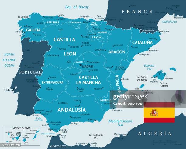 map of spain - vector - andorra stock illustrations