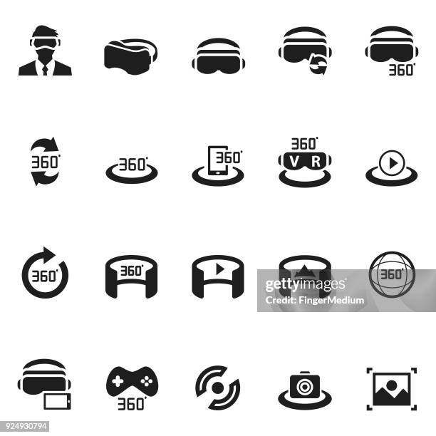 virtual reality icon set - 360 view stock illustrations