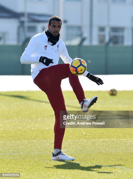 Joel Matip of Liverpool during a training session at Melwood Training Ground on February 27, 2018 in Liverpool, England.