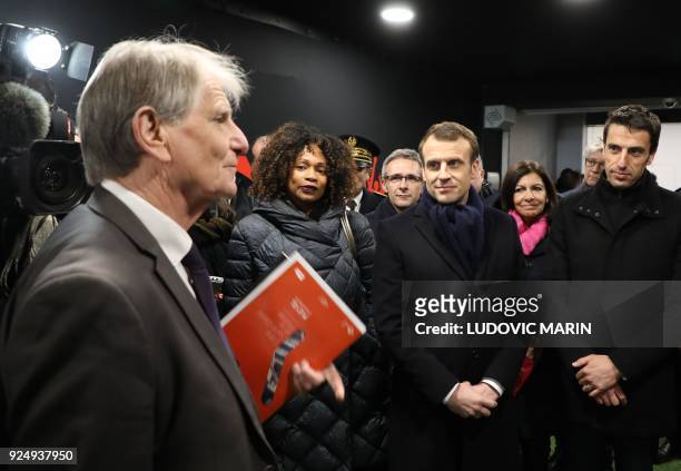 French Sports Minister Laura Flessel , French president Emmanuel Macron , Paris mayor Anne Hidalgo and Paris 2024 Games' chief Tony Estanguet look on...