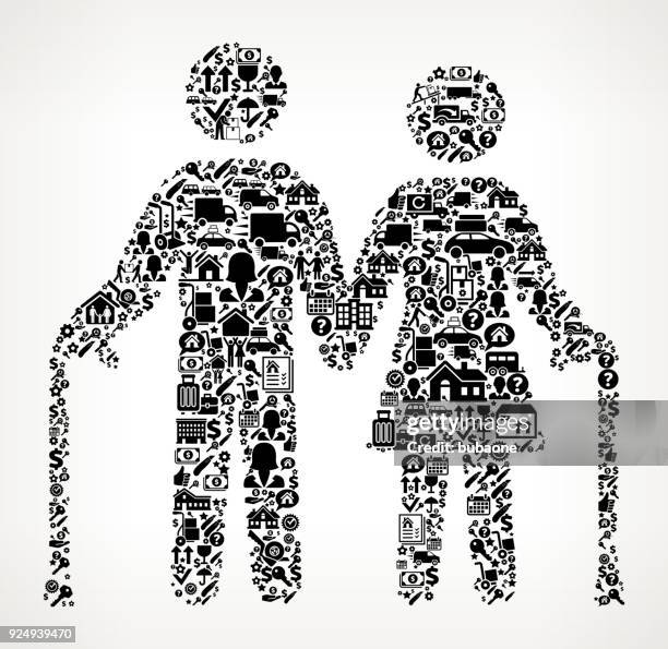 old couple moving and relocation icon pattern - senior moving boxes stock illustrations