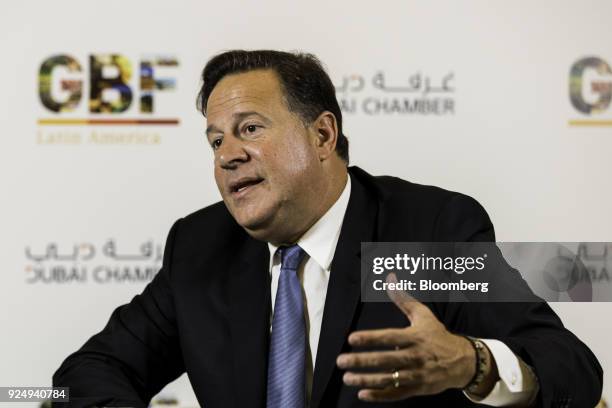 Juan Carlos Varela, Panama's president, gestures as he speaks at the Global Business Forum Latin America in Dubai, United Arab Emirates on Tuesday,...