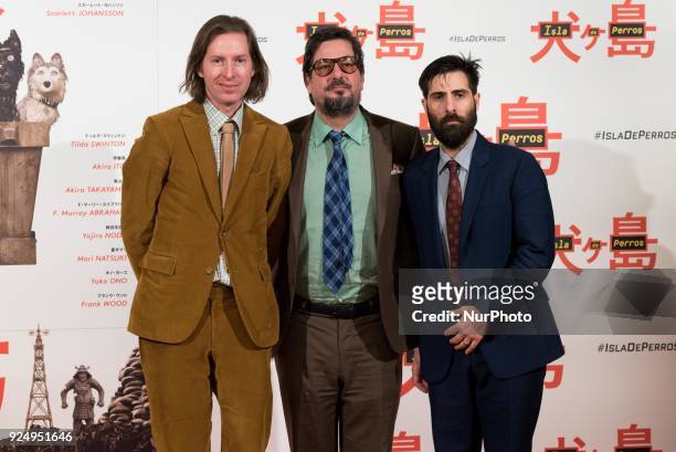 Wes Anderson, Jason Schwartzman and Roman Coppola attend the 'Isle of Dogs' movie at Villamagna Hotel in Madrid on Feb 27, 2018