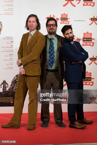 Wes Anderson, Jason Schwartzman and Roman Coppola attend the 'Isle of Dogs' movie at Villamagna Hotel in Madrid on Feb 27, 2018