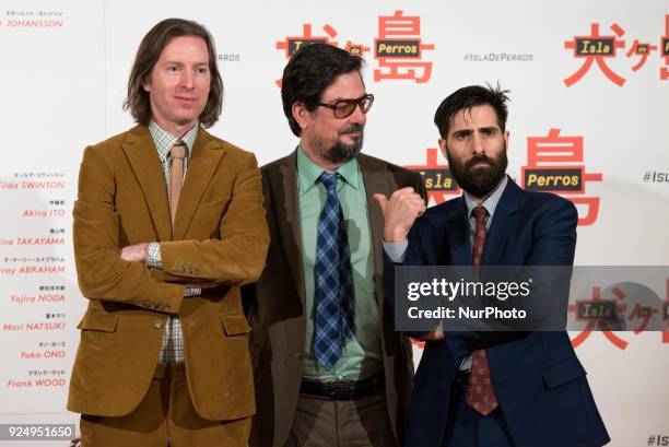 Wes Anderson, Jason Schwartzman and Roman Coppola attend the 'Isle of Dogs' movie at Villamagna Hotel in Madrid on Feb 27, 2018