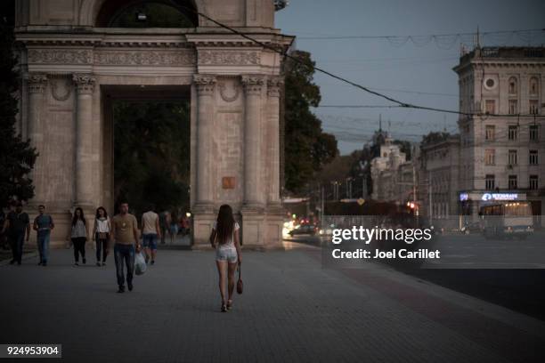 woman walking in chisinau, moldova - moldova city stock pictures, royalty-free photos & images