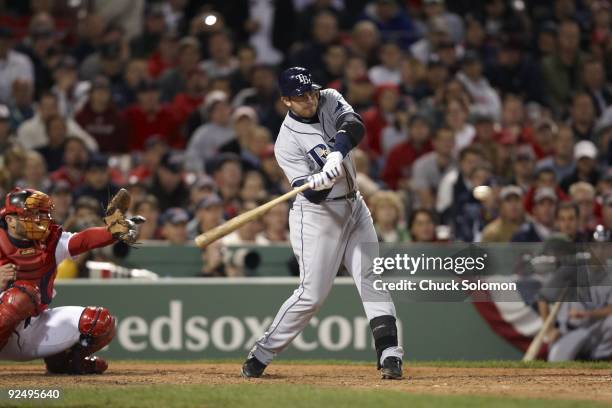 Playoffs: Tampa Bay Rays Evan Longoria in action, at bat vs Boston Red Sox. Game 5. Boston, MA CREDIT: Chuck Solomon