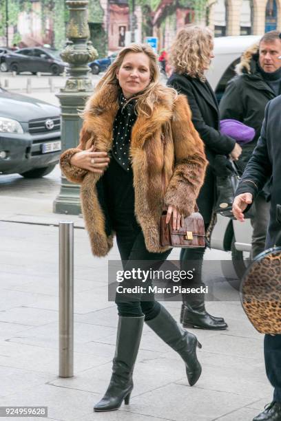 Supermodel Kate Moss is seen on February 27, 2018 in Paris, France.