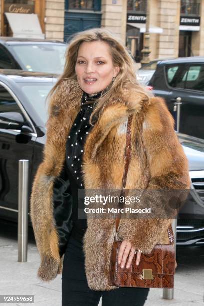 Supermodel Kate Moss is seen on February 27, 2018 in Paris, France.