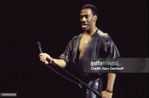 American comedian and actor Eddie Murphy performs onstage at Madison Square Garden , New York, New York, October 13, 1987.