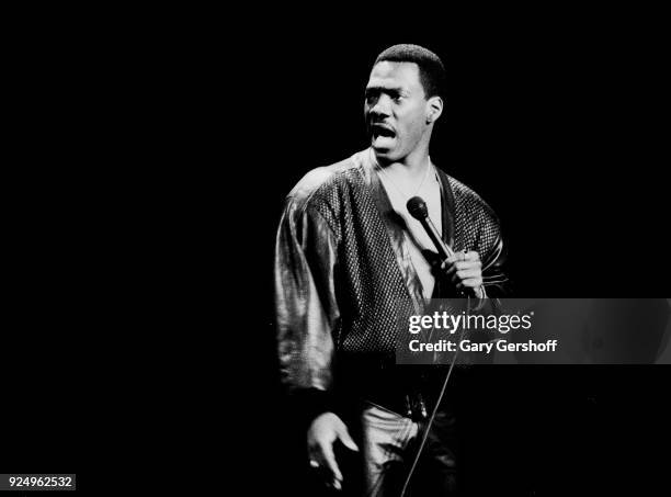 American comedian and actor Eddie Murphy performs onstage at Madison Square Garden , New York, New York, October 13, 1987.