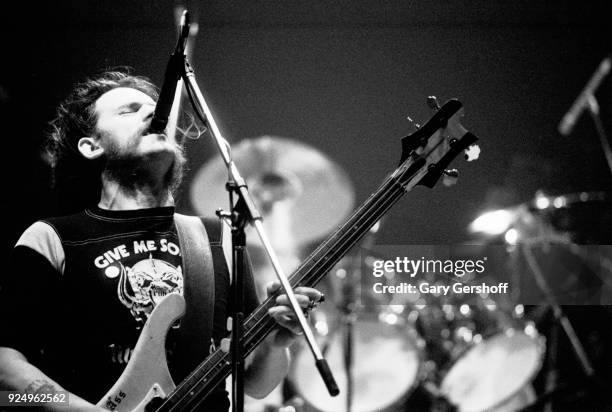 British Heavy Metal musician Lemmy , of the group Motorhead, plays bass guitar as he performs onstage at the Palladium , New York, New York, May 14,...