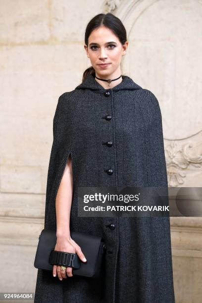 Italian fashion blogger Vera Arrivabene poses for a photo-call before the Christian Dior's 2018/2019 fall/winter collection fashion show on February...