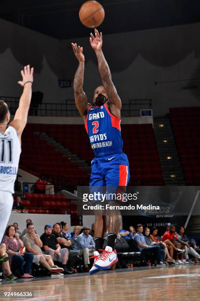 Kay Felder of the Grand Rapids Drive shoots the ball against the Lakeland Magic during the game on February 24, 2018 at RP Funding Center in...