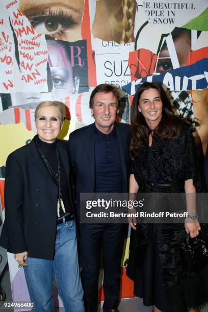 Stylist Maria Grazia Chiuri, CEO of Dior Pietro Beccari and his wife Elisabetta pose after the Christian Dior show as part of the Paris Fashion Week...